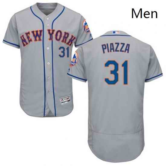 Mens Majestic New York Mets 31 Mike Piazza Grey Road Flex Base Authentic Collection MLB Jersey